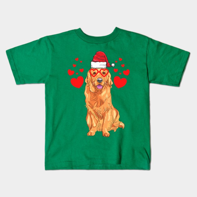 Santa Hat-Wearing Golden Retriever Funny Christmas Holiday Kids T-Shirt by Contentarama